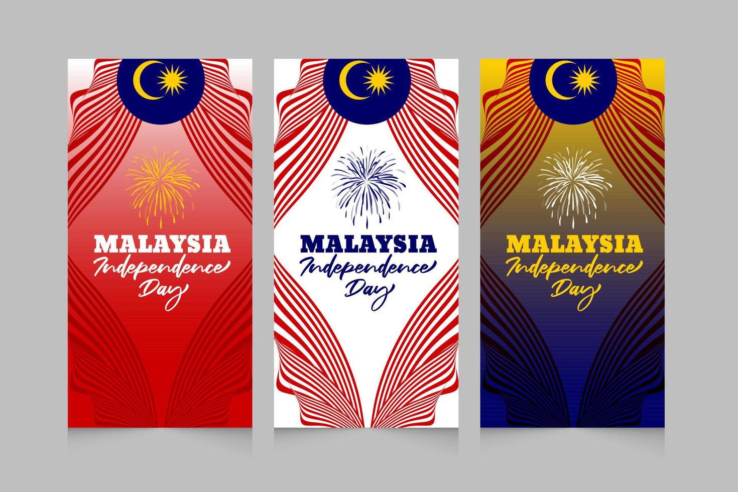 malaysias självständighetsdag med 3d-flaggviftande vertikal bannerdesign vektor