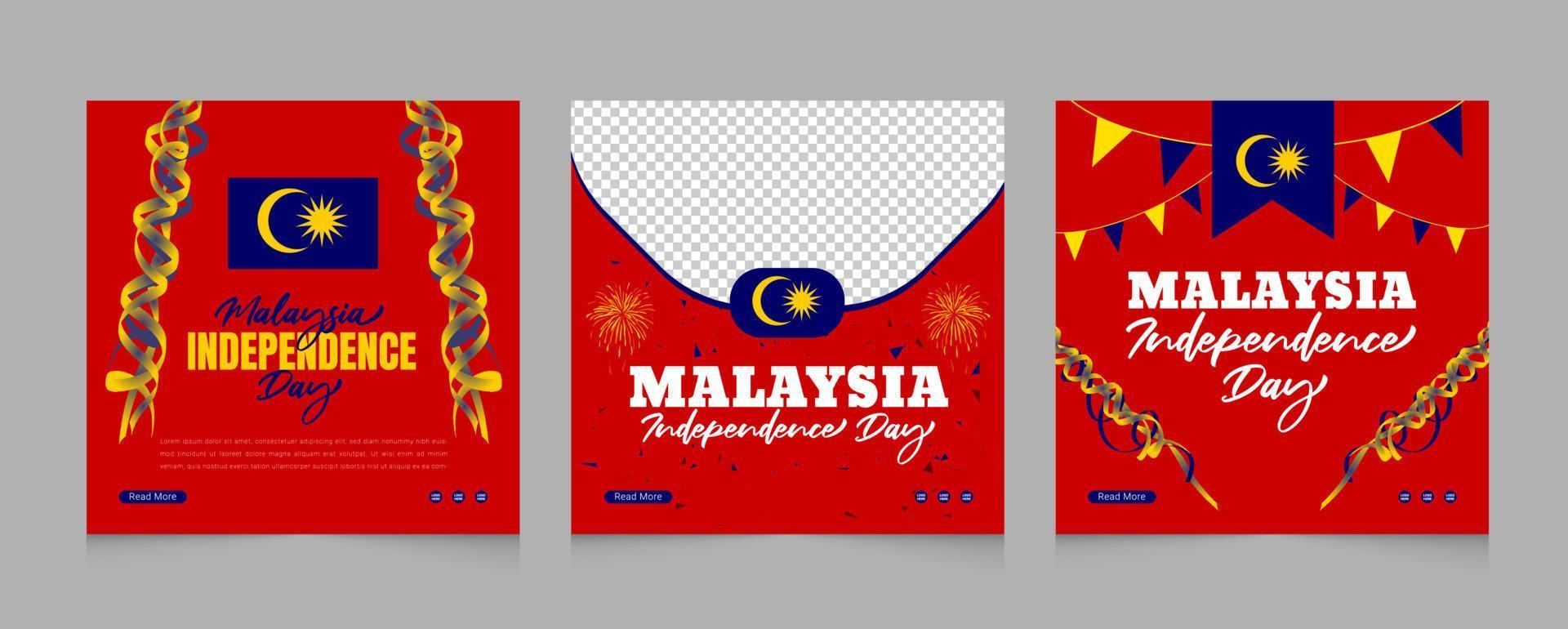 malaysia självständighetsdag med färgglada band och geometriska sociala medier post banner mall design vektor