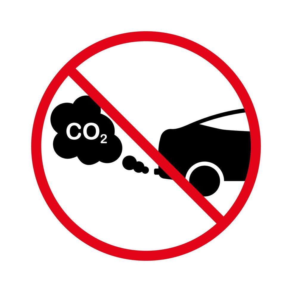 gaspiktogram för förbjuden bilmotor. förbjudna bilavgaser co2 förbud svart siluettikon. fordonsrör rök röd stoppcirkel symbol. inga tillåtna utsläpp föroreningar tecken. isolerade vektor illustration.