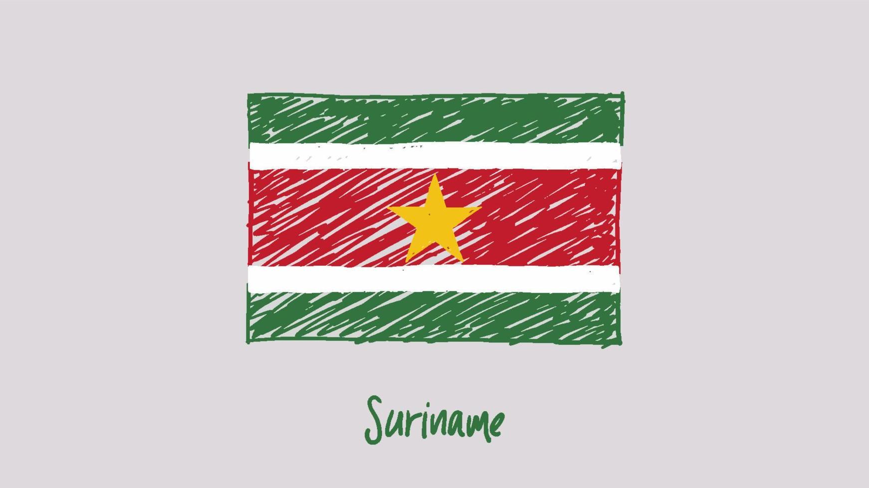 surinam flagga markör eller pennskiss illustration vektor