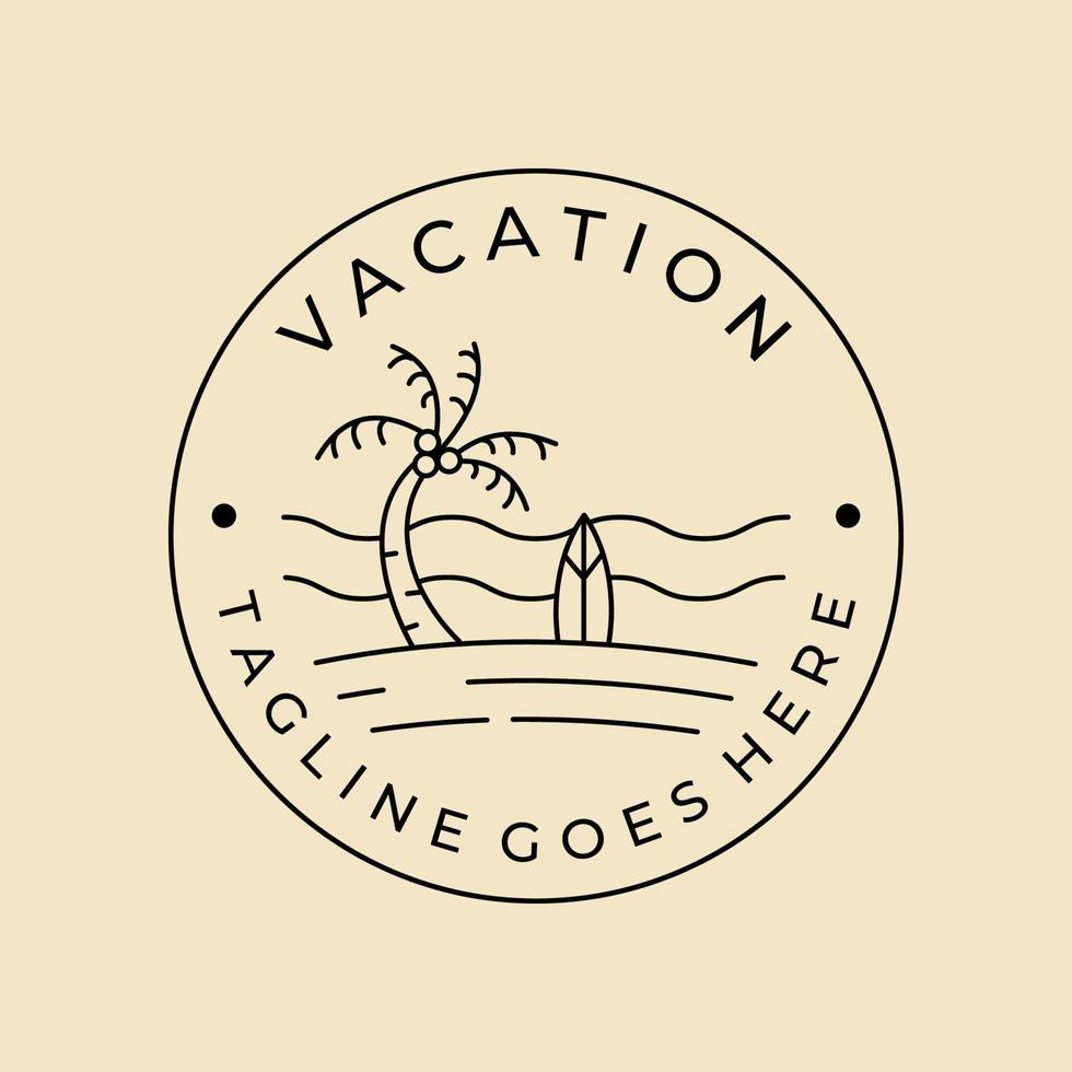 urlaub strand surfen linie kunst abzeichen logo vektor minimalistisches design