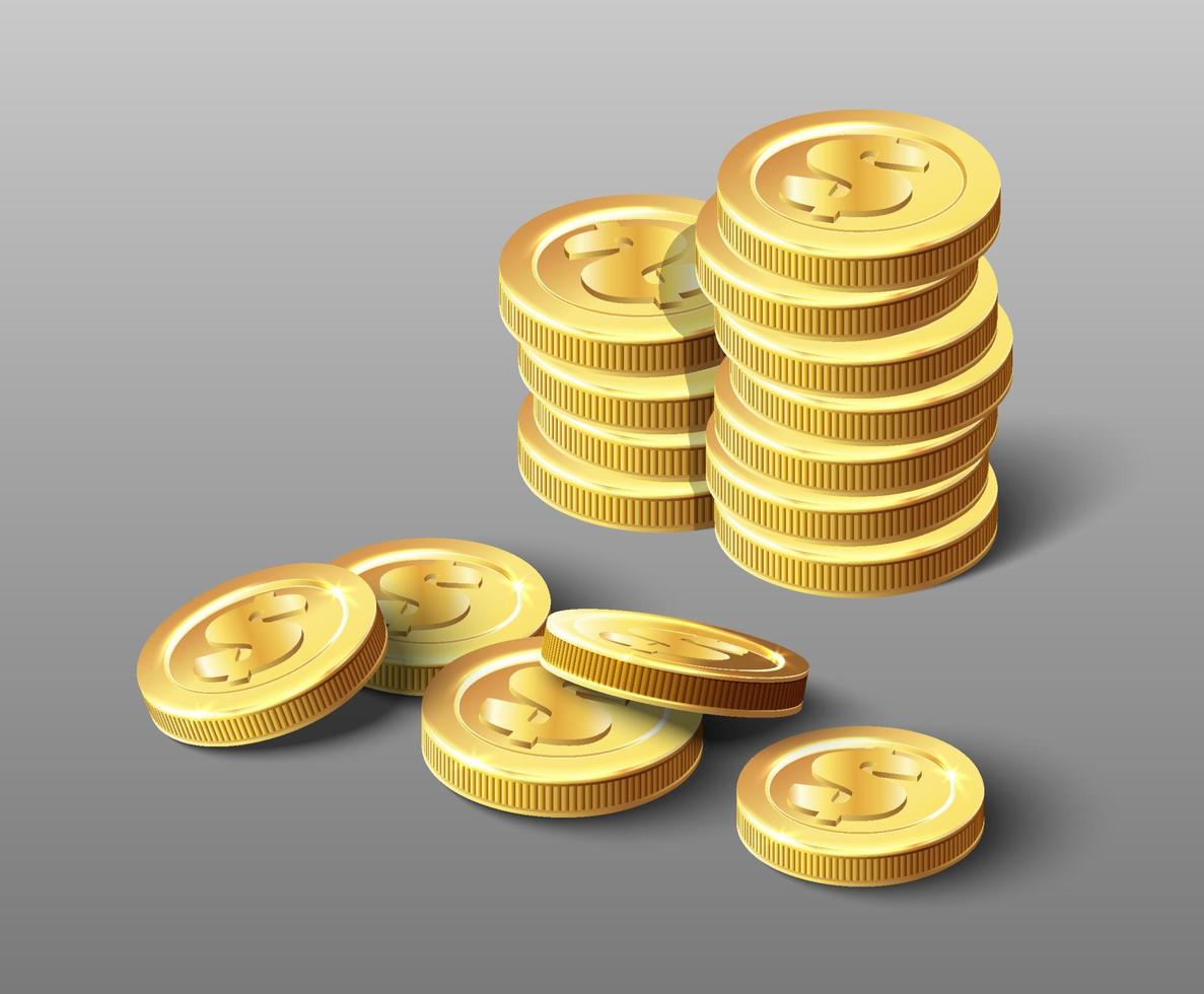 3D realistisk vektorikon av gyllene hög med mynt. vektor