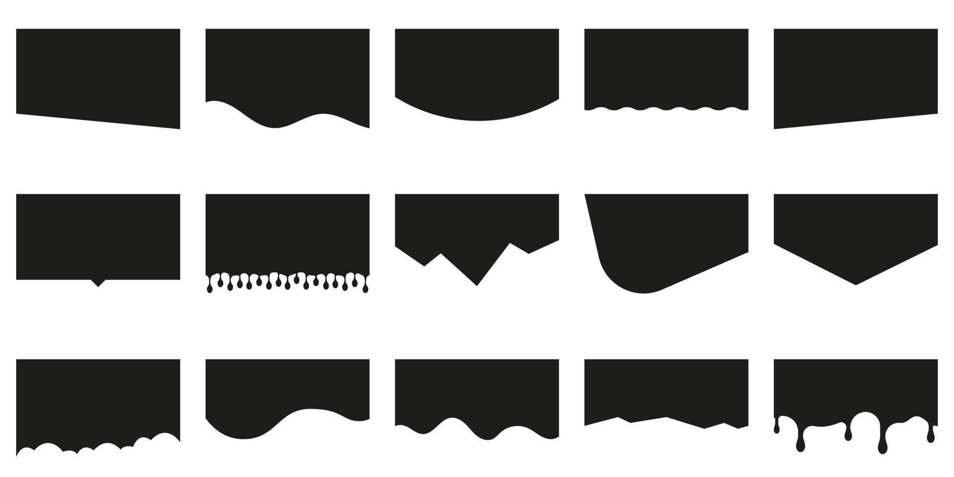 vorlage moderner schwarzer teilerformen für website-piktogrammsatz. kurvenlinien, tropfen, wellensammlung abstrakter gestaltungselemente für die website der oberen und unteren seite. isolierte Vektorillustration. vektor