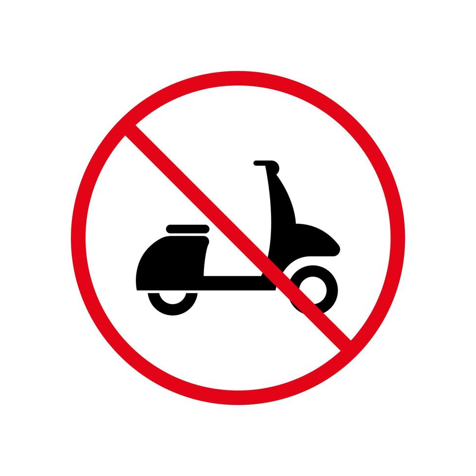 Verbot Moped Lieferzone schwarze Silhouette Symbol. Scooter verbotenes Piktogramm. schnelles Motorrad rotes Stoppkreissymbol. Motorrad-Straßenschild nicht zulassen. Motorrad verboten. isolierte Vektorillustration. vektor