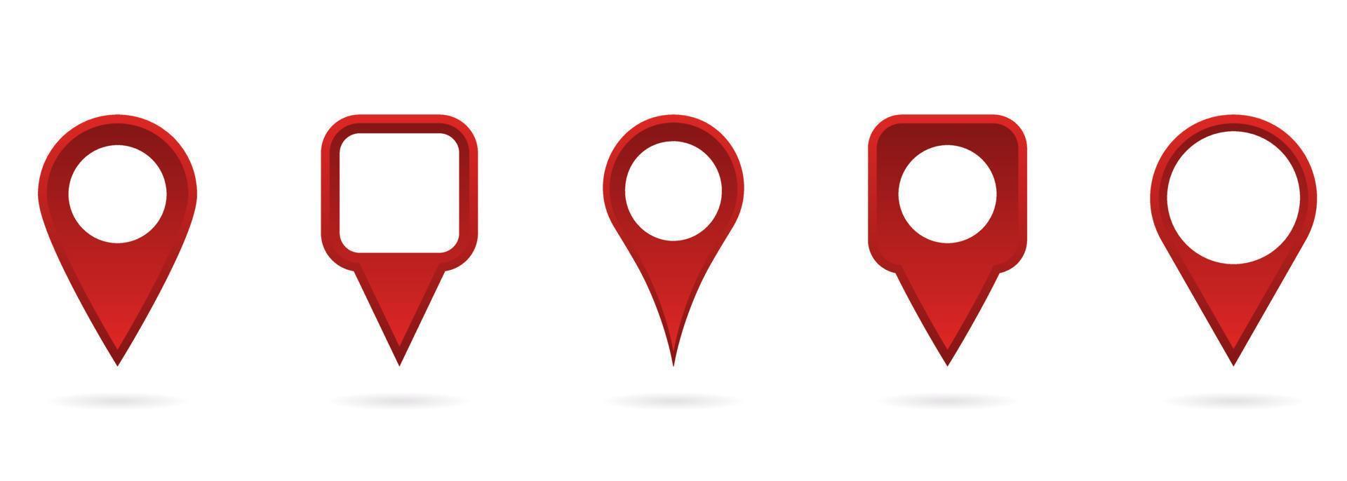 röd platspekare på vit bakgrund. samling av röd gps-tagg och häftstift. ikon för kartmarkörpunkter. pekaren navigering symbol. isolerade vektor illustration.