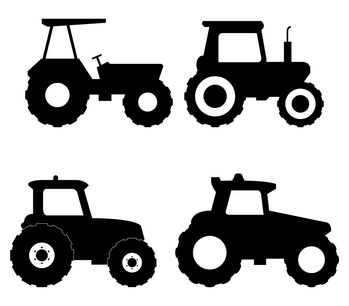 silhuett traktor Ikonuppsättning vektor