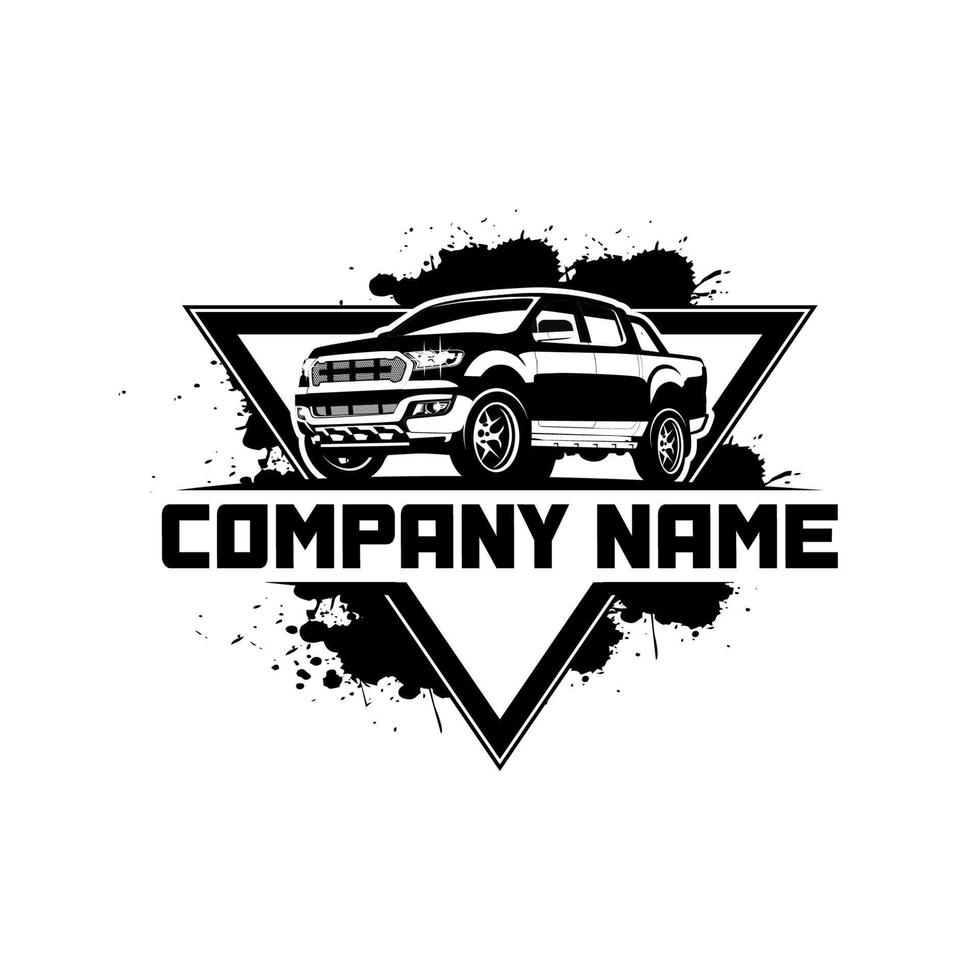 dubbelhytt pickup bil vektor logotyp, används för bilföretags logotyper. med en triangulär märkesbakgrund och färgspray.