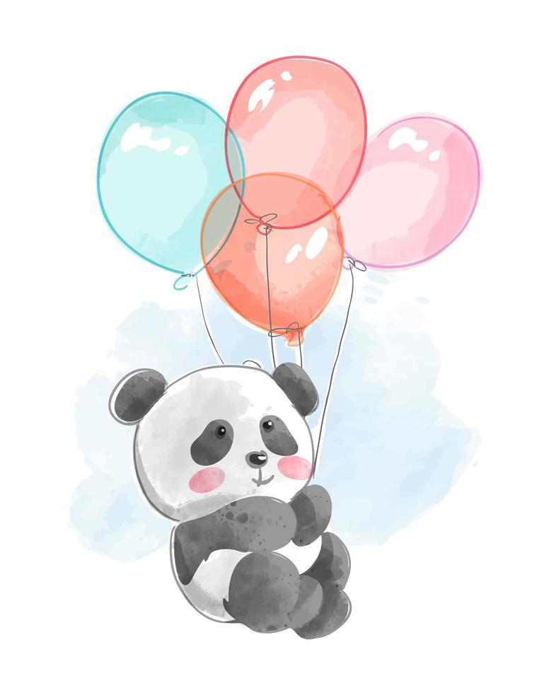 süßer Panda fliegt mit Luftballons vektor