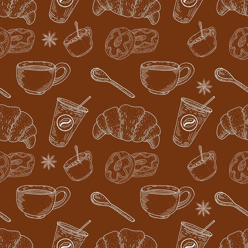 Kaffee und Desserts nahtloses Muster vektor