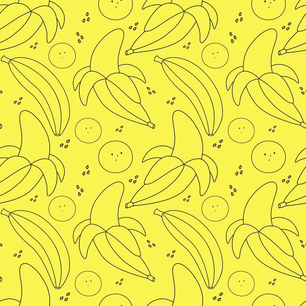 målad sömlös bakgrund med banan, abstrakt upprepande mönster. bananmönster. för papper, omslag, tyg, hälsosam matbakgrund, presentförpackning, väggkonst, inredning. illustration av mat. vektor