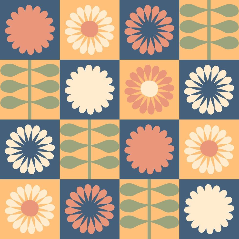 geometrisches nahtloses Muster mit Gänseblümchen im ästhetischen Stil von 1980. vektor