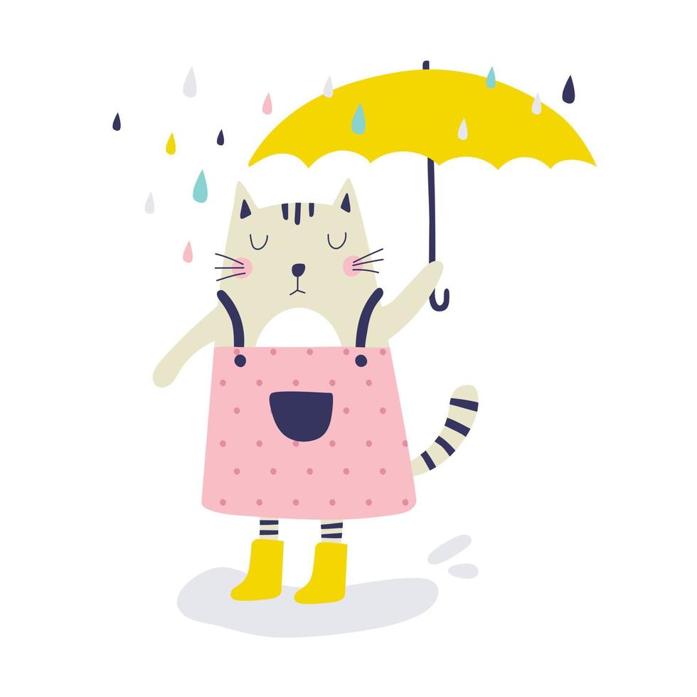 süße katze mit regenschirm. Vektorillustrationen vektor