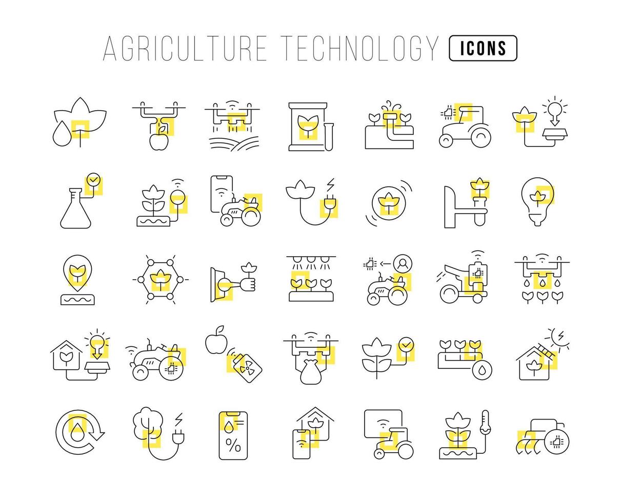 satz linearer symbole der landwirtschaftstechnologie vektor