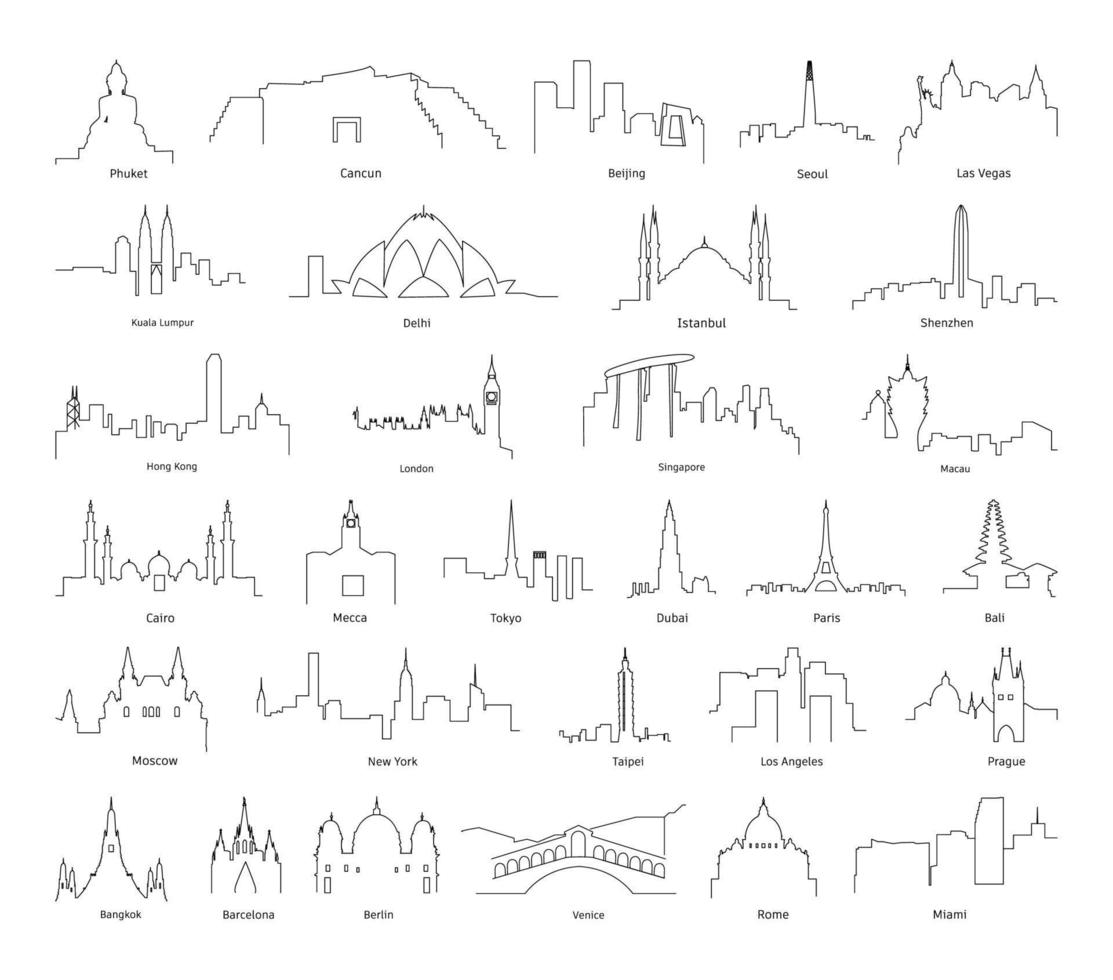 Reihe von linearen Stadtpanoramen vektor