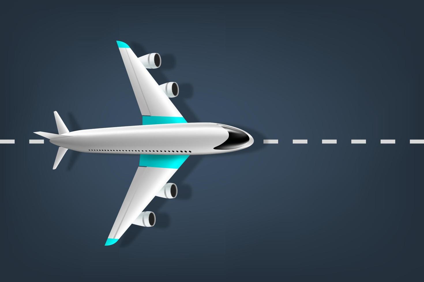 realistisk bild av ett flygplan från ovan, realistiskt 3d-flygplan. passagerarplan på banan vektor