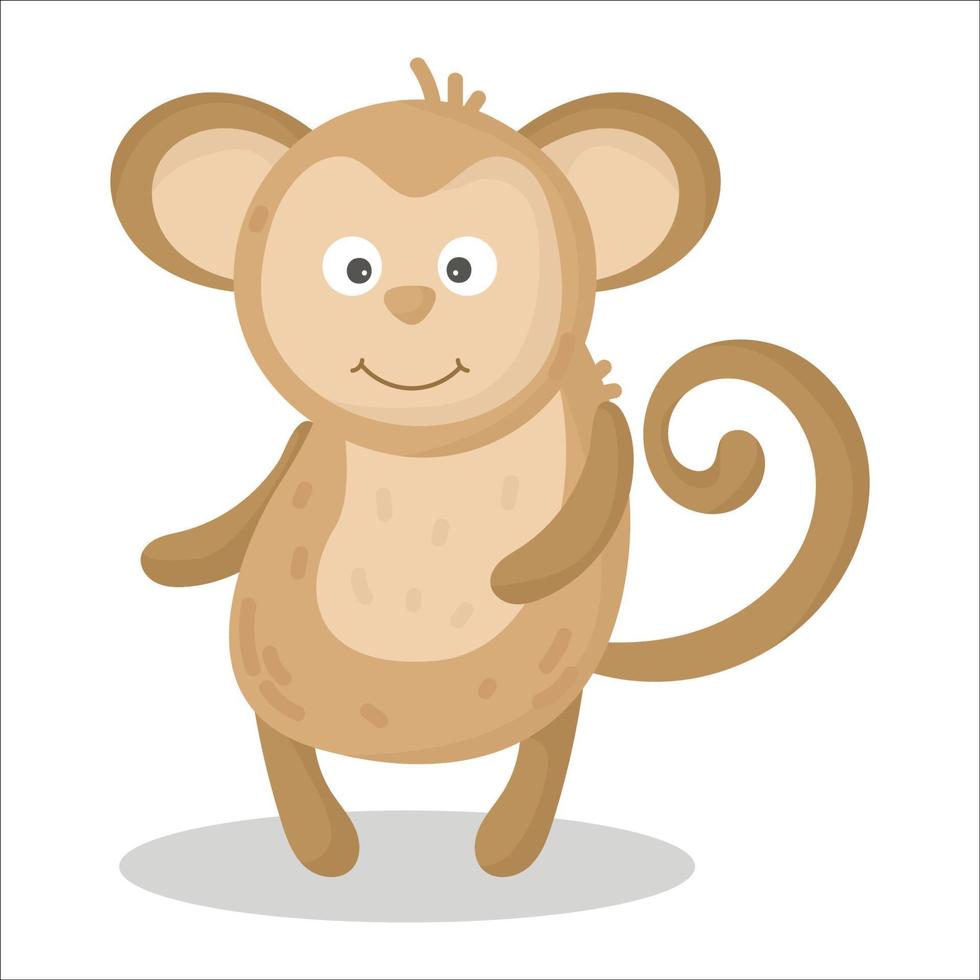 Vektor-Cartoon-Affe. afrikanisches Tier. lustiger freundlicher Affe. lustiges niedliches entzückendes kleines afrikanisches tier für modedruck, kinderkleidung, kinderzimmer, plakat, einladung, grußkartendesign vektor