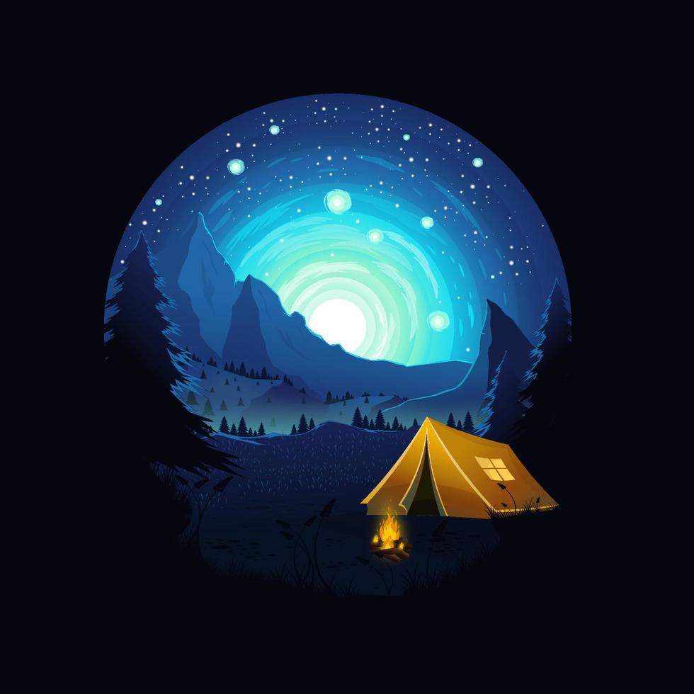 Camping Logo Design Landschaft Vektor-Illustration Nachtblau vektor