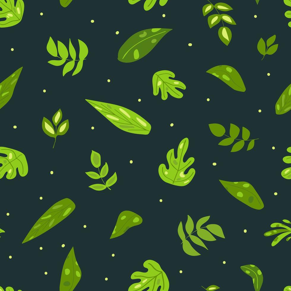 grüne Blätter auf dunklem Hintergrund. nahtloses Muster vektor