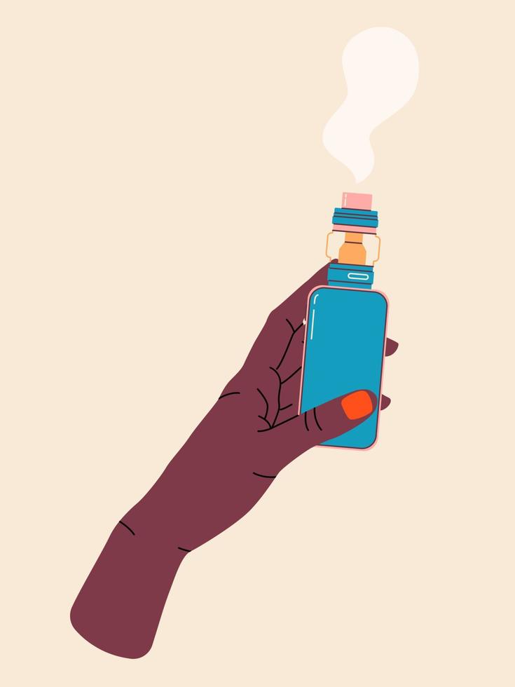 hand, die vape, bunte illustration hält. elektronische zigaretten und vape-konzept. moderne vektorillustration. Vielzahl von Designs Vape Pens und Pod Mods. flaches Vektordesign für das Web. vektor