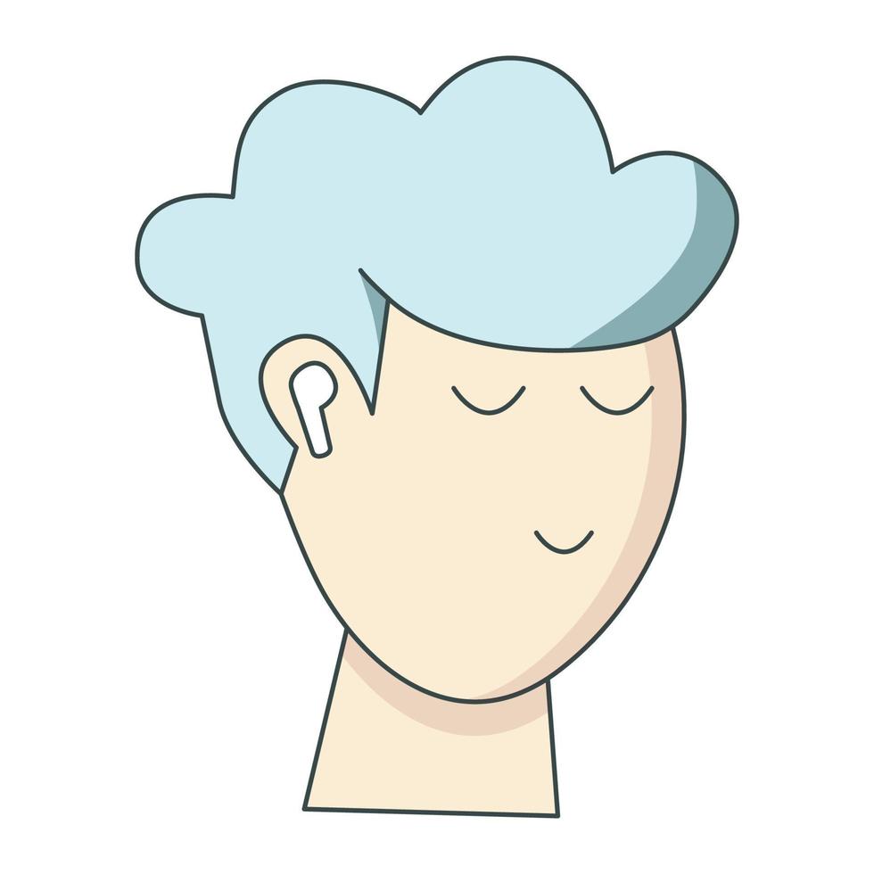 pojke med hörlurar isolerad på vit bakgrund. trevlig kille med blått hår. vektor illustration
