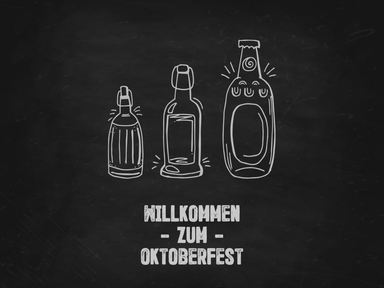 oktoberfest 2022 - ölfestival. handritade uppsättning doodle element. tysk traditionell semester. glas ölflaskor med bokstäver på en svart tavla. vektor