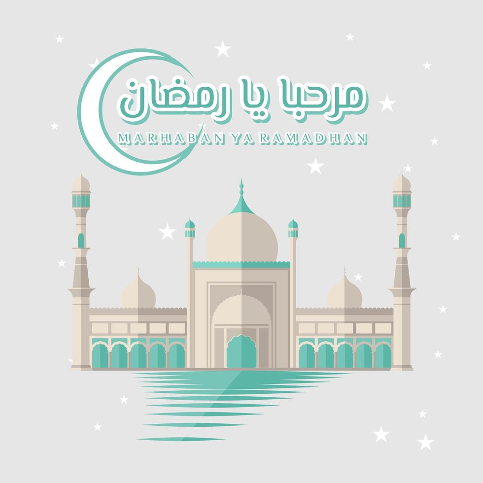 marhaban yaa ramadan design med moské och måne vektor