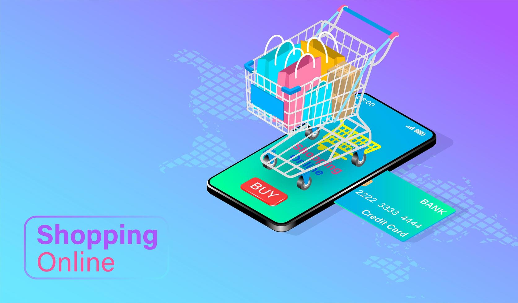 Online-Shopping-Konzept mit Warenkorb auf Handy vektor