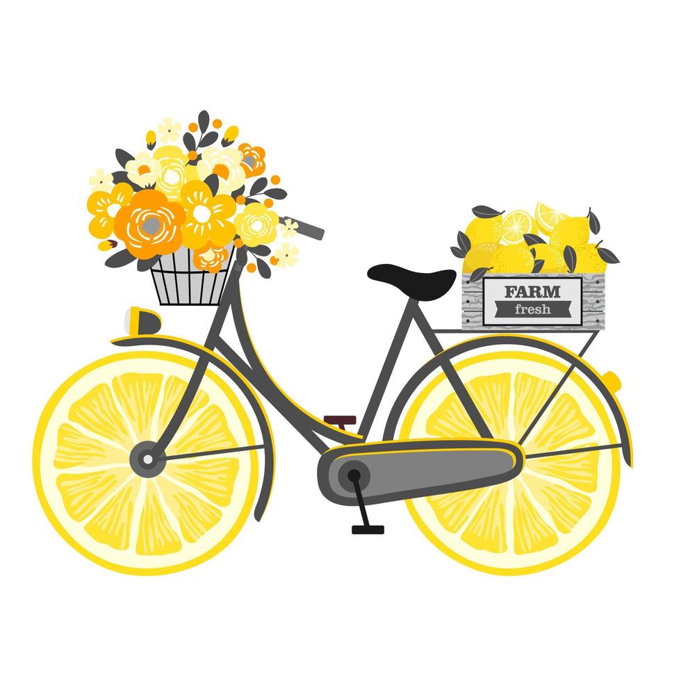 ein Fahrrad mit Zitronen und Blumen. vektor