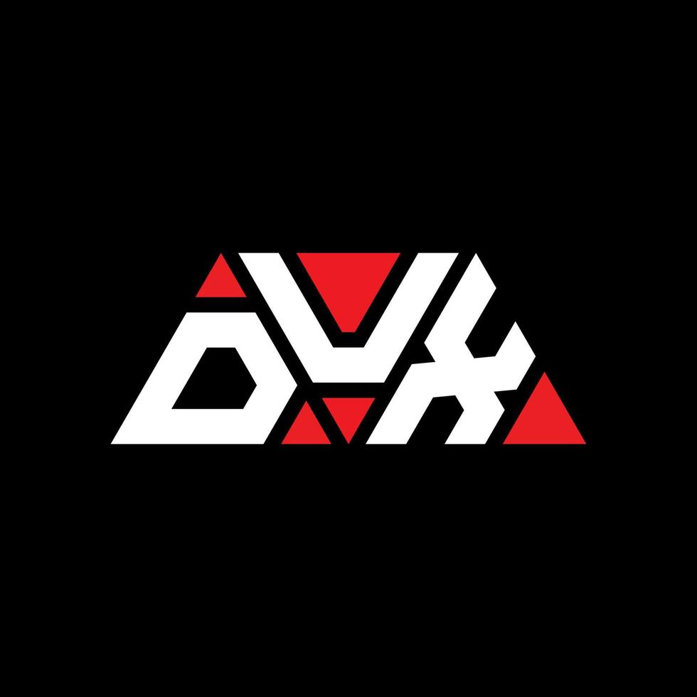 dux triangel bokstavslogotypdesign med triangelform. dux triangel logotyp design monogram. dux triangel vektor logotyp mall med röd färg. dux triangulär logotyp enkel, elegant och lyxig logotyp. dux