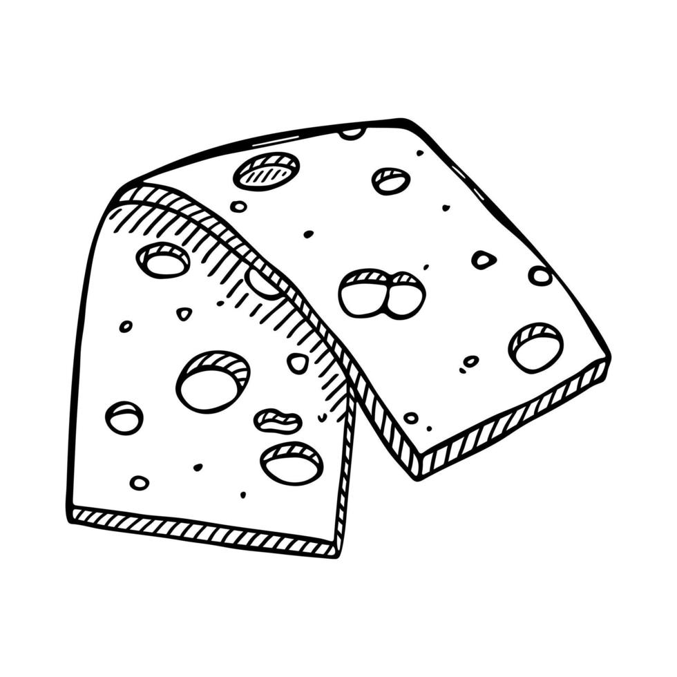 handritad ost delar och skivor isolerad på en vit bakgrund. ost ikon. vektor ost clipart