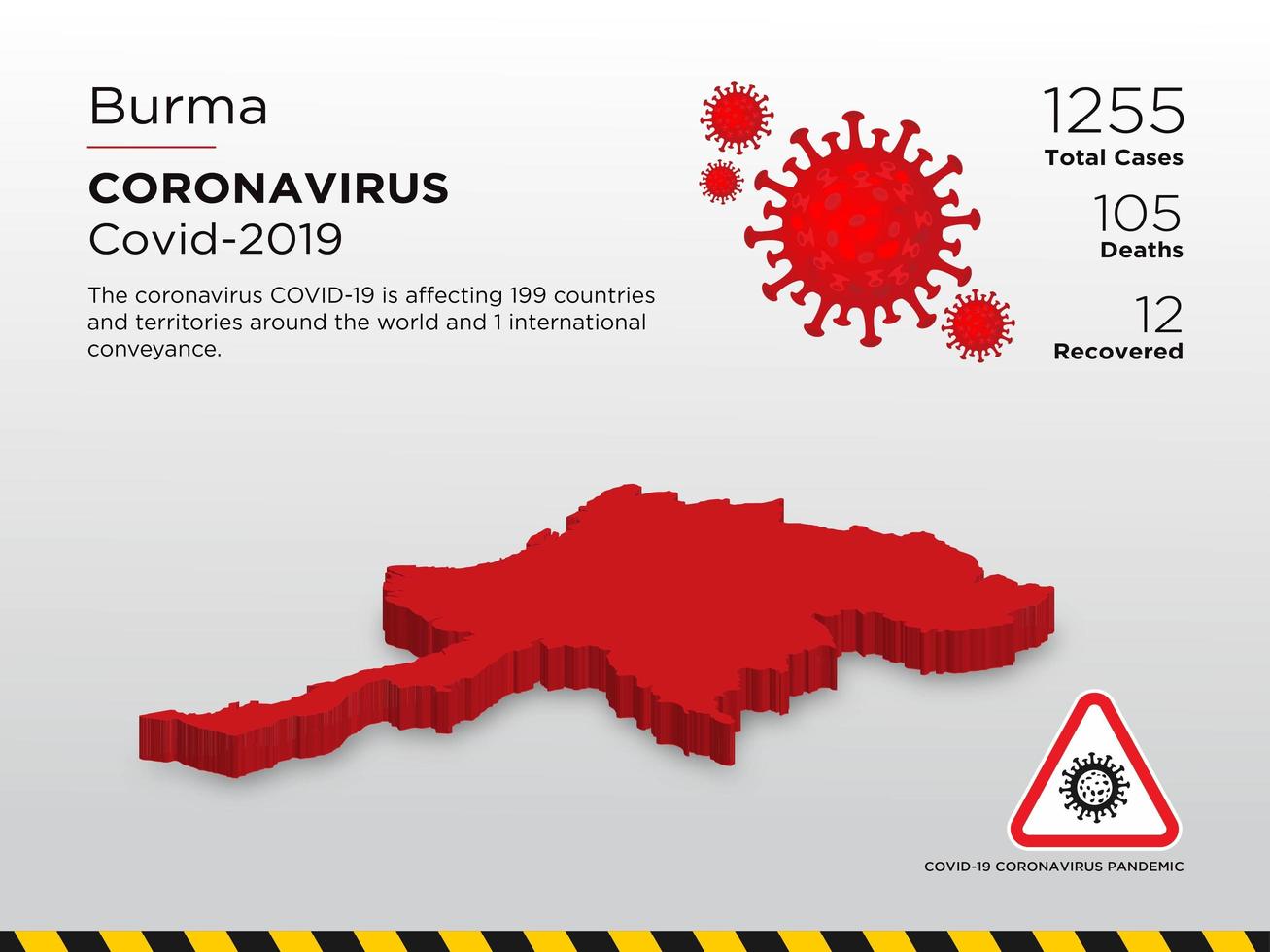 Birma betroffene Landkarte des Coronavirus verbreitet vektor