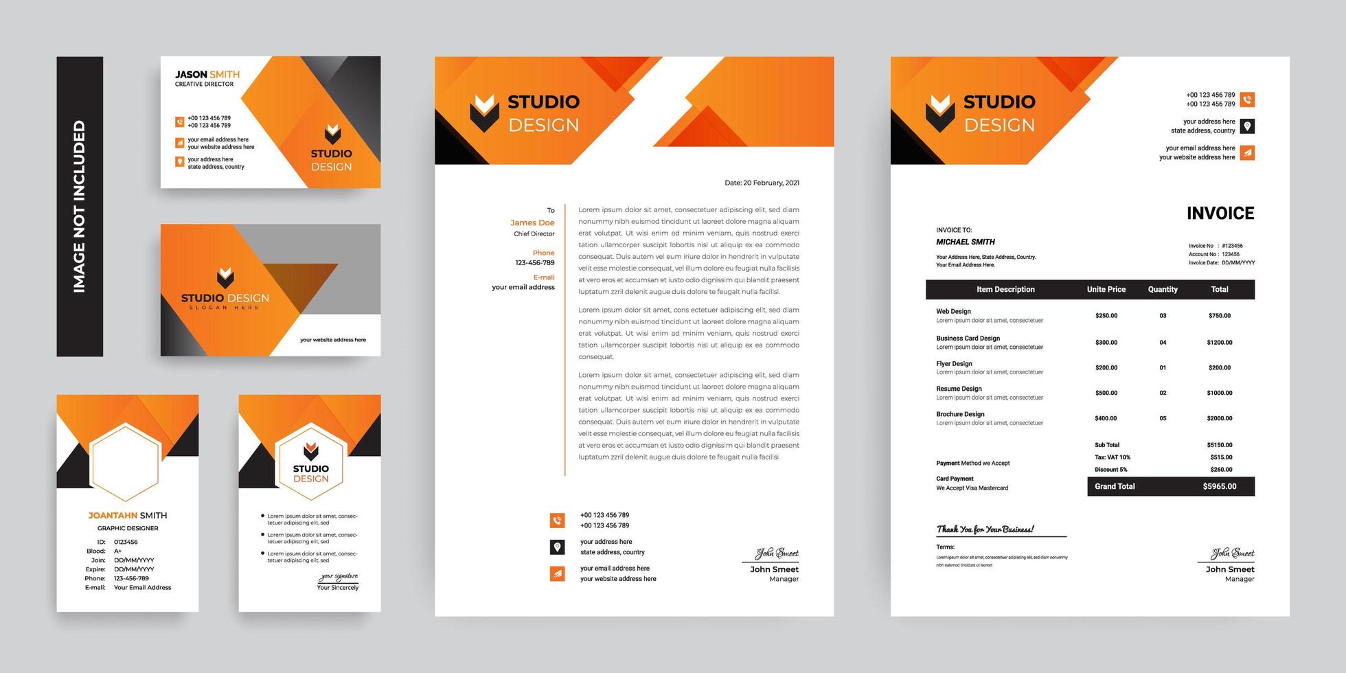 orange och grå vinkelform design branding set vektor