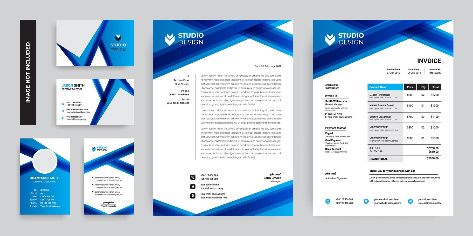 blaues Kreuz-Winkel-Design-Branding-Set vektor