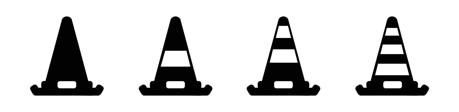 Kegelsymbol in verschiedenen Stilvektoren, zweifarbige und schwarze Kegelvektorsymbole entworfen, Leitkegelsymbolsatz, Barrierensymbolvektorillustration vektor
