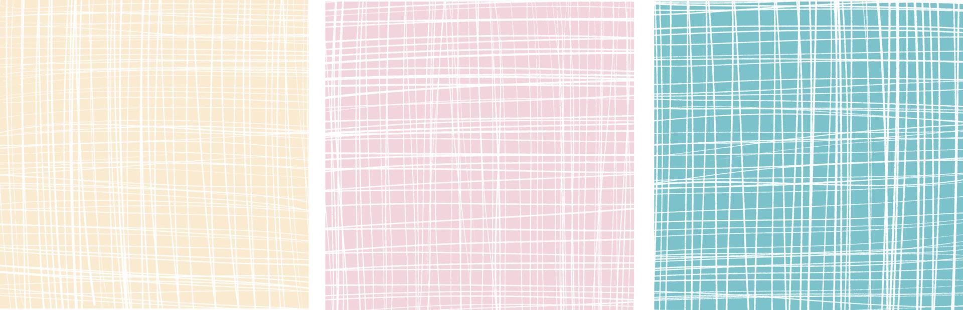 hand gezeichneter kindischer niedlicher stilvektorsatz. weiße Linienstreifen auf einem pastellfarbenen quadratischen Hintergrund. weißes Gitter auf einem blauen, rosa und gelben Layout. vektor