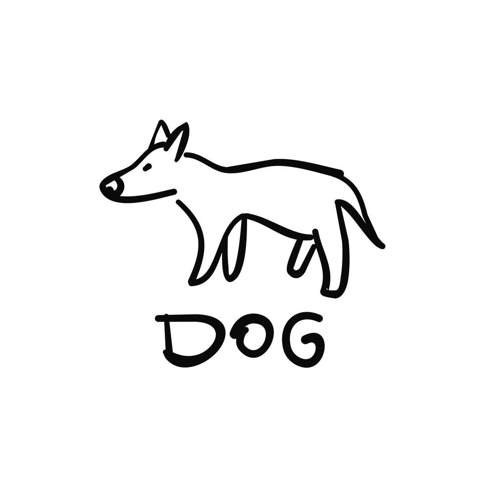gezeichnetes illustrationsdesign des hundes hand, kindzeichnungsstil. vektor
