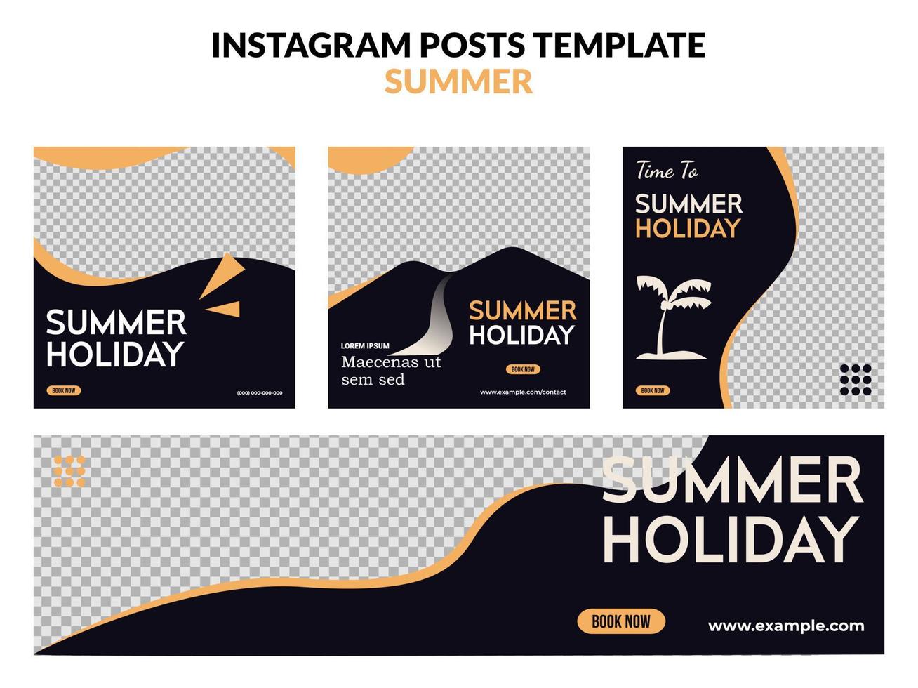 Sommer Vektor Vorlage Social Media Set, Post und Banner mit Kopierbereich