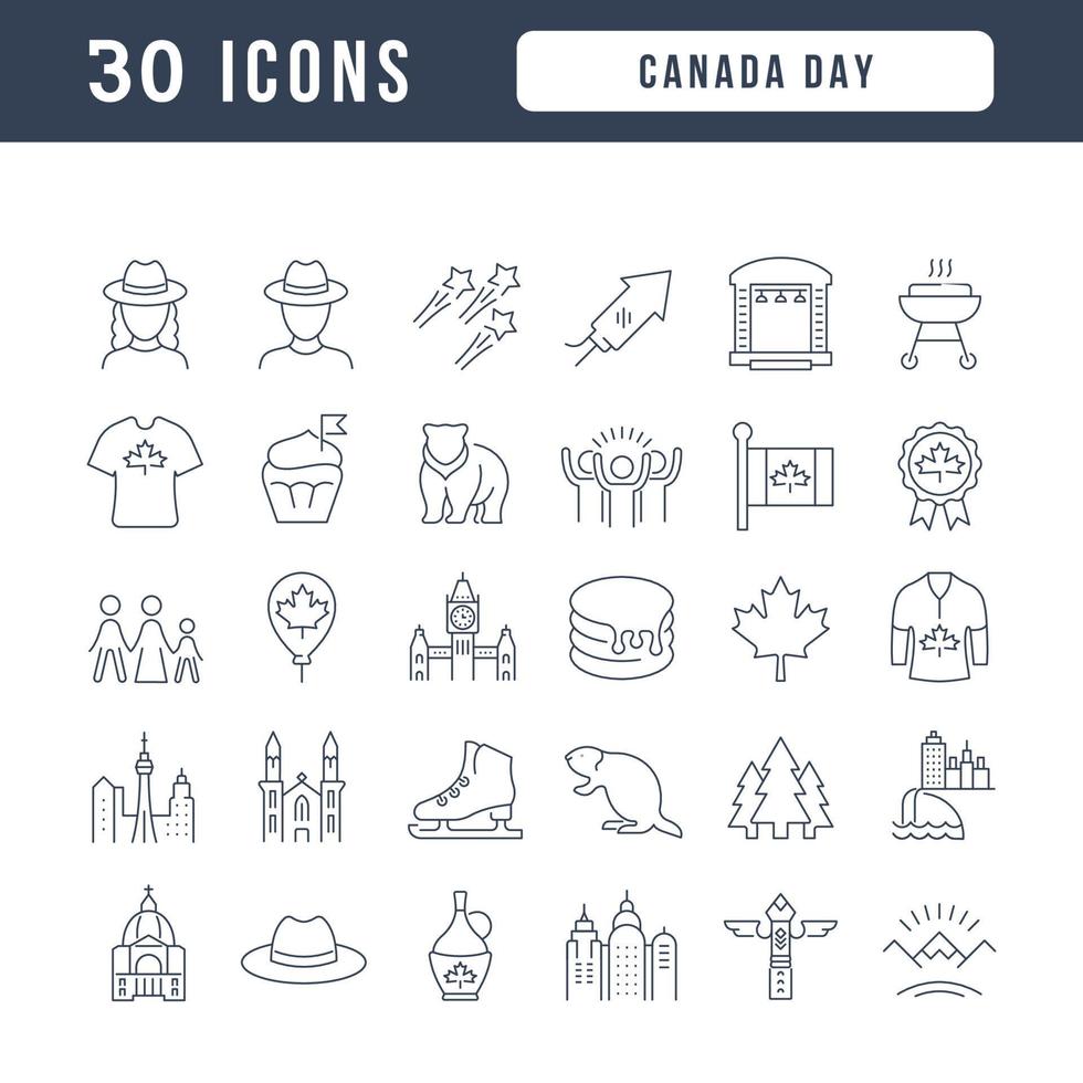 uppsättning linjära ikoner för Kanadas dag vektor