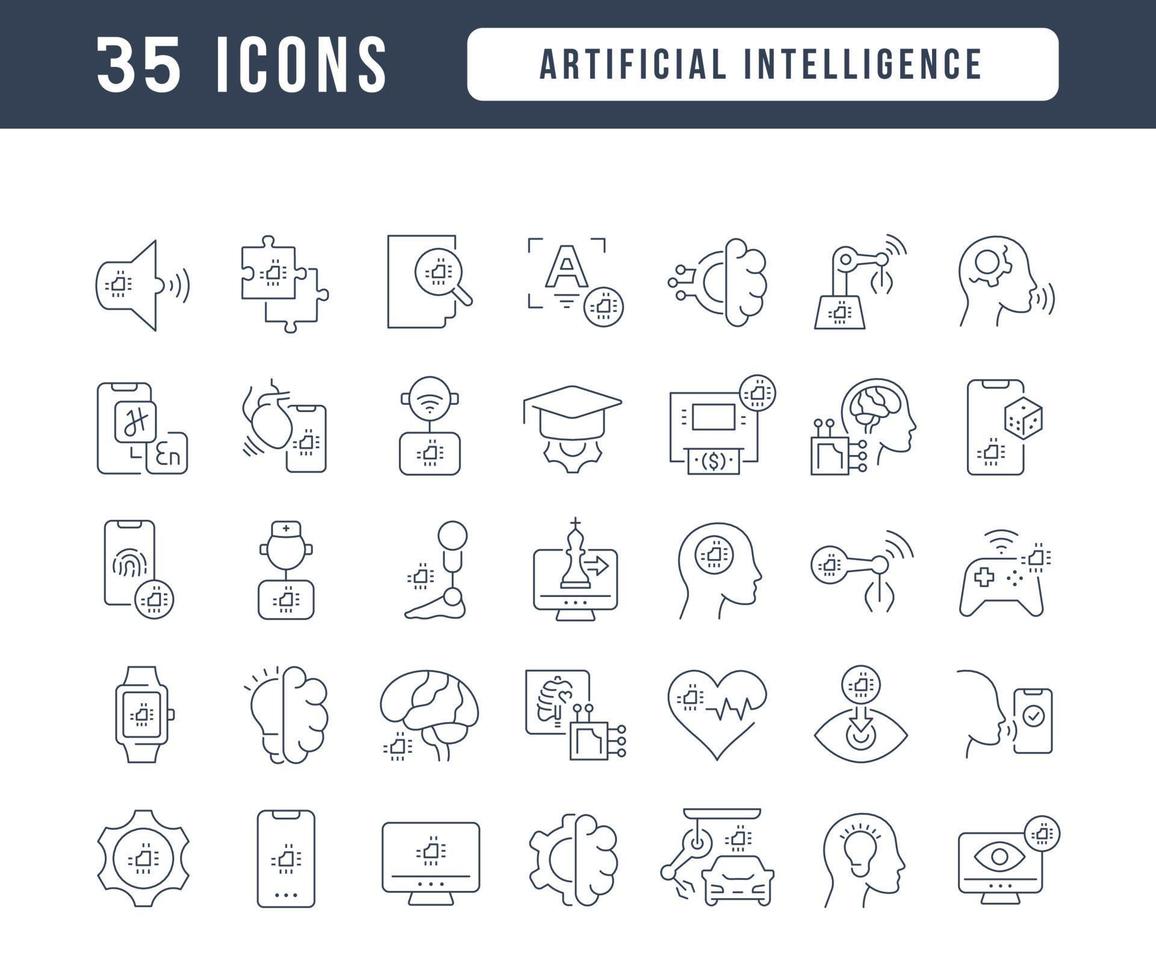 uppsättning linjära ikoner för artificiell intelligens vektor