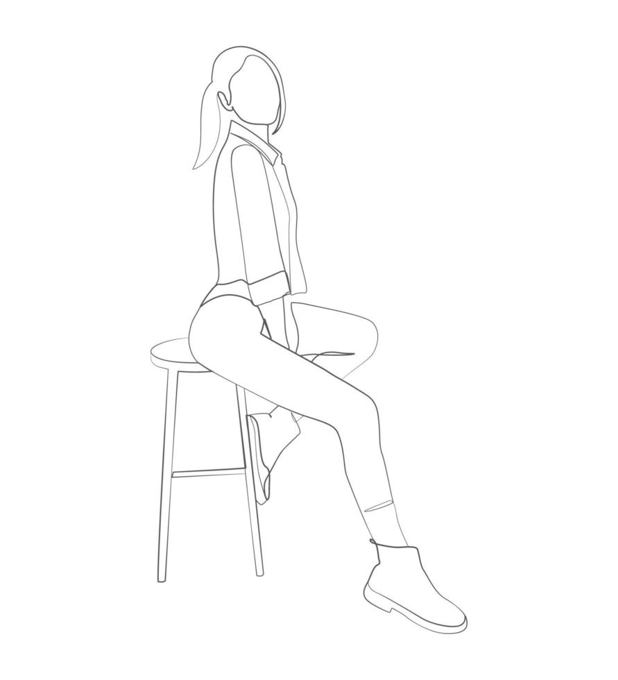 en flicka sitter på barstolar mode kvinna sitter en linje konst stil vektorillustration vektor