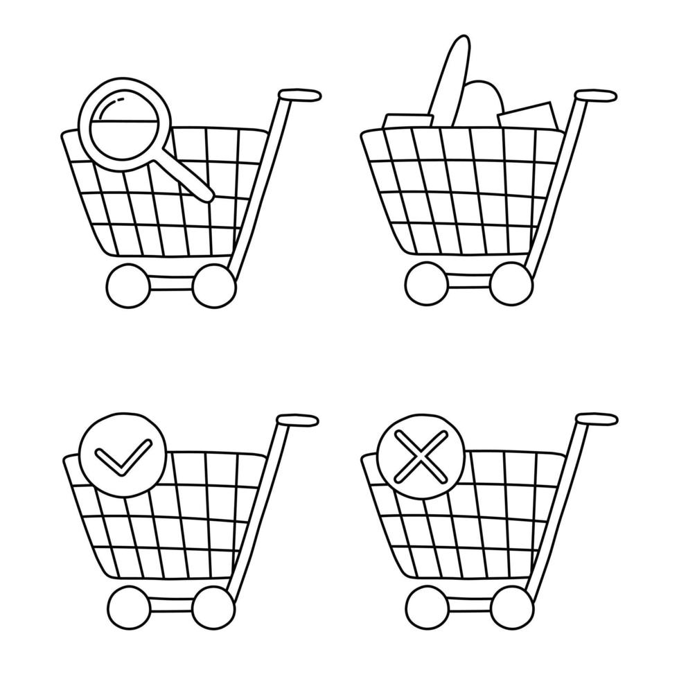 E-Commerce-Einkaufswagen-Symbole im Cartoon-Stil. vektor