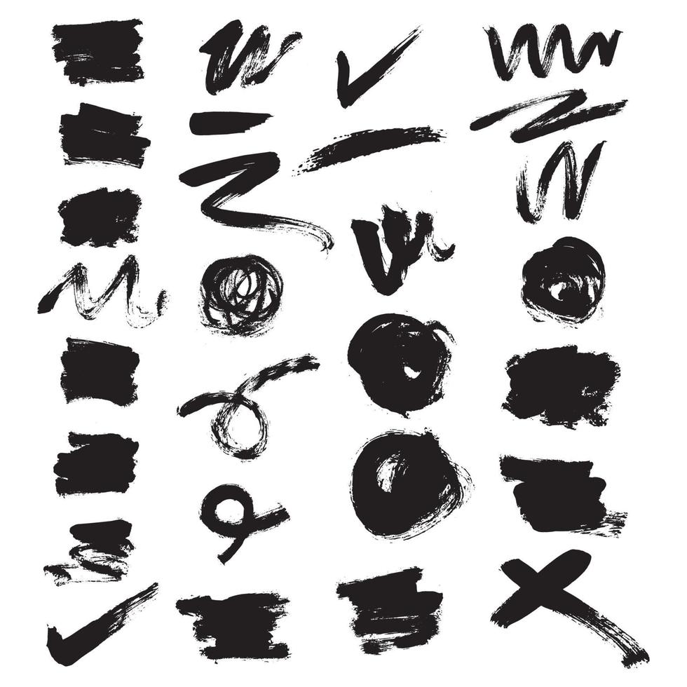 Vektor Pinselstrich. Grunge-Design-Elemente. Pinselsammlung mit schwarzer Tinte.