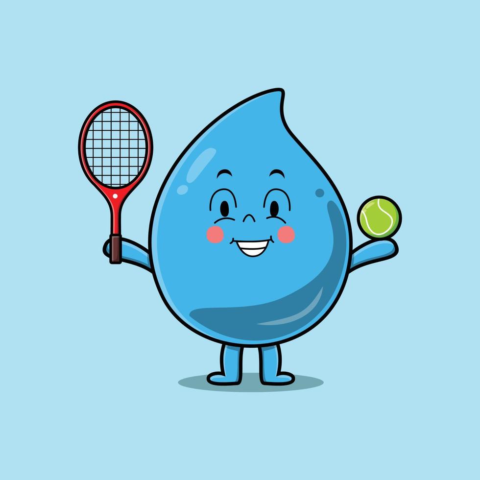 söt tecknad vattendroppe spela tennisbana vektor