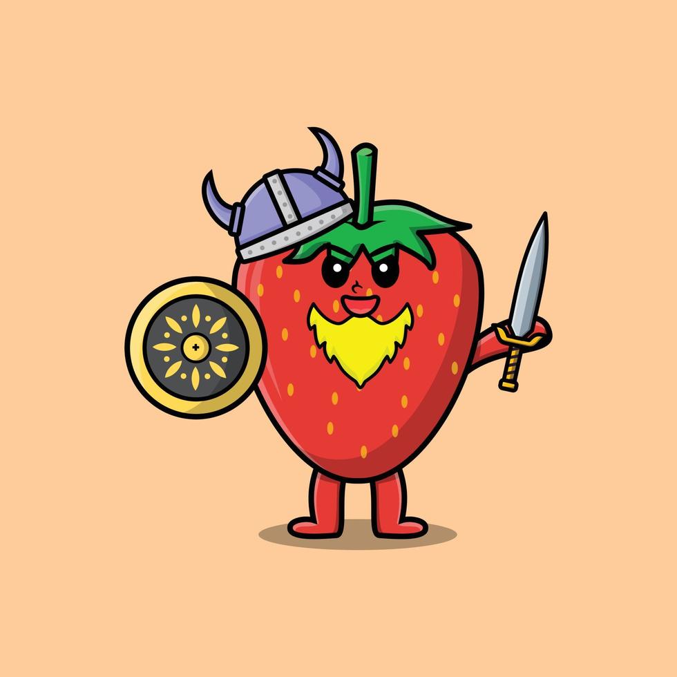 söt seriefigur strawberry viking pirat vektor