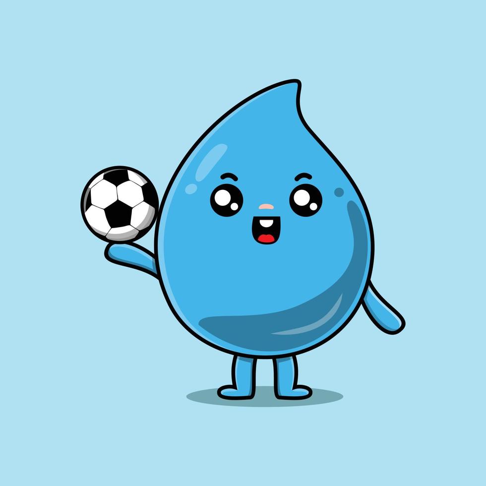 niedlicher Cartoon-Wassertropfen-Charakter, der Fußball spielt vektor