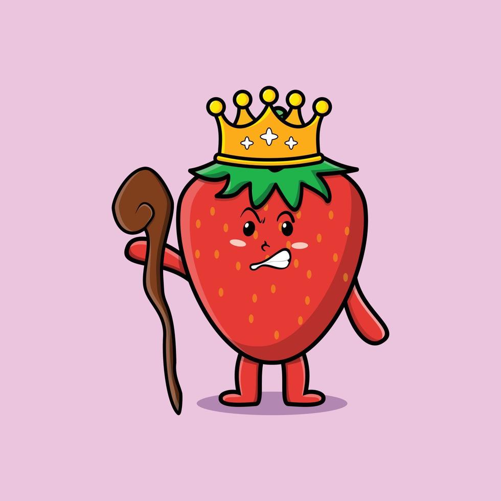 tecknad jordgubbe som vis kung med gyllene krona vektor