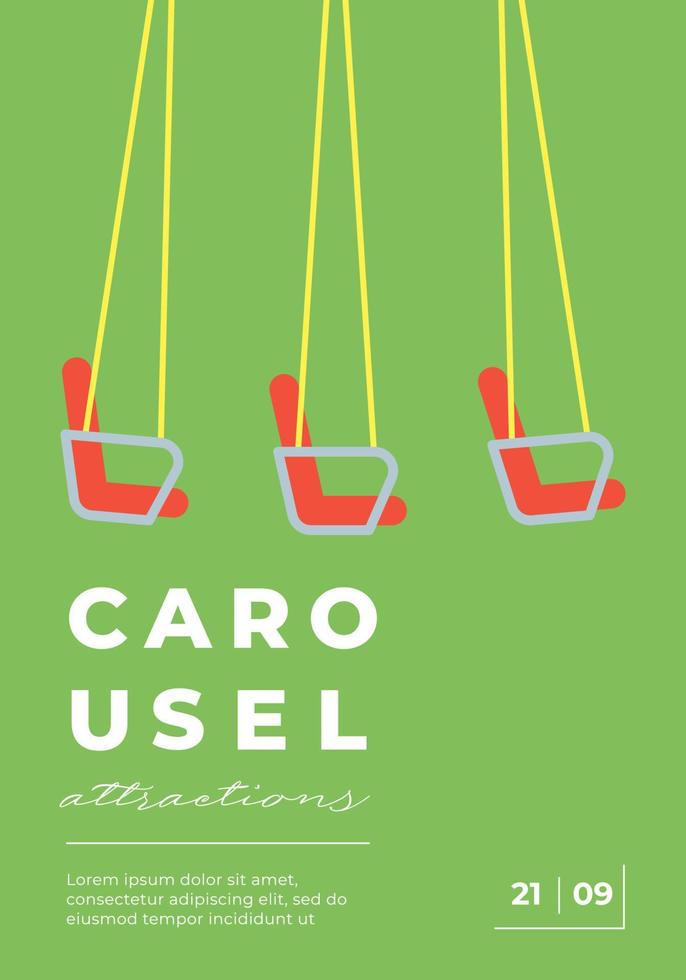 nöjespark festlig minimal trendig vertikal affisch med barn attraktion roterande karusell. carnival tivoli minimalistisk kreativ design flyer. sommarlovet tivoli festival platt eps-kort vektor
