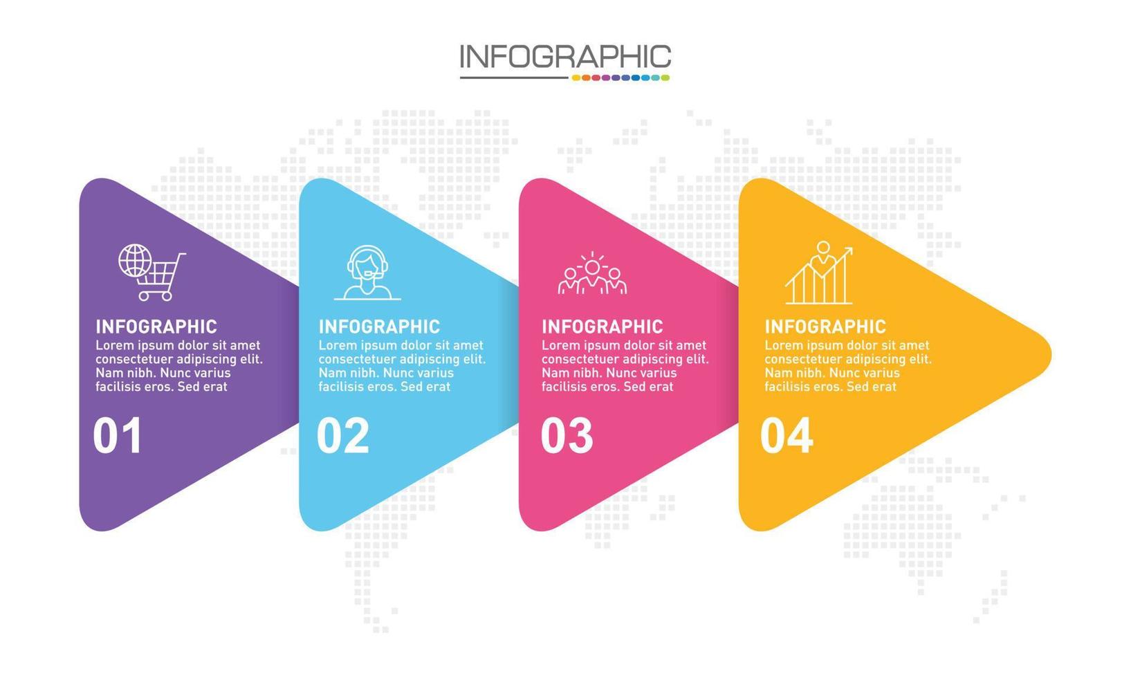 Infografik-Design 4 Schritte mit Marketingsymbolen können für Workflow-Layout, Diagramm, Jahresbericht, Webdesign verwendet werden. vektor