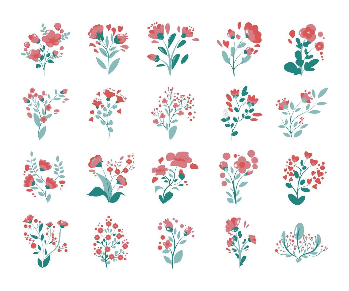 rosa blomma samling set illustration platt stil vektor