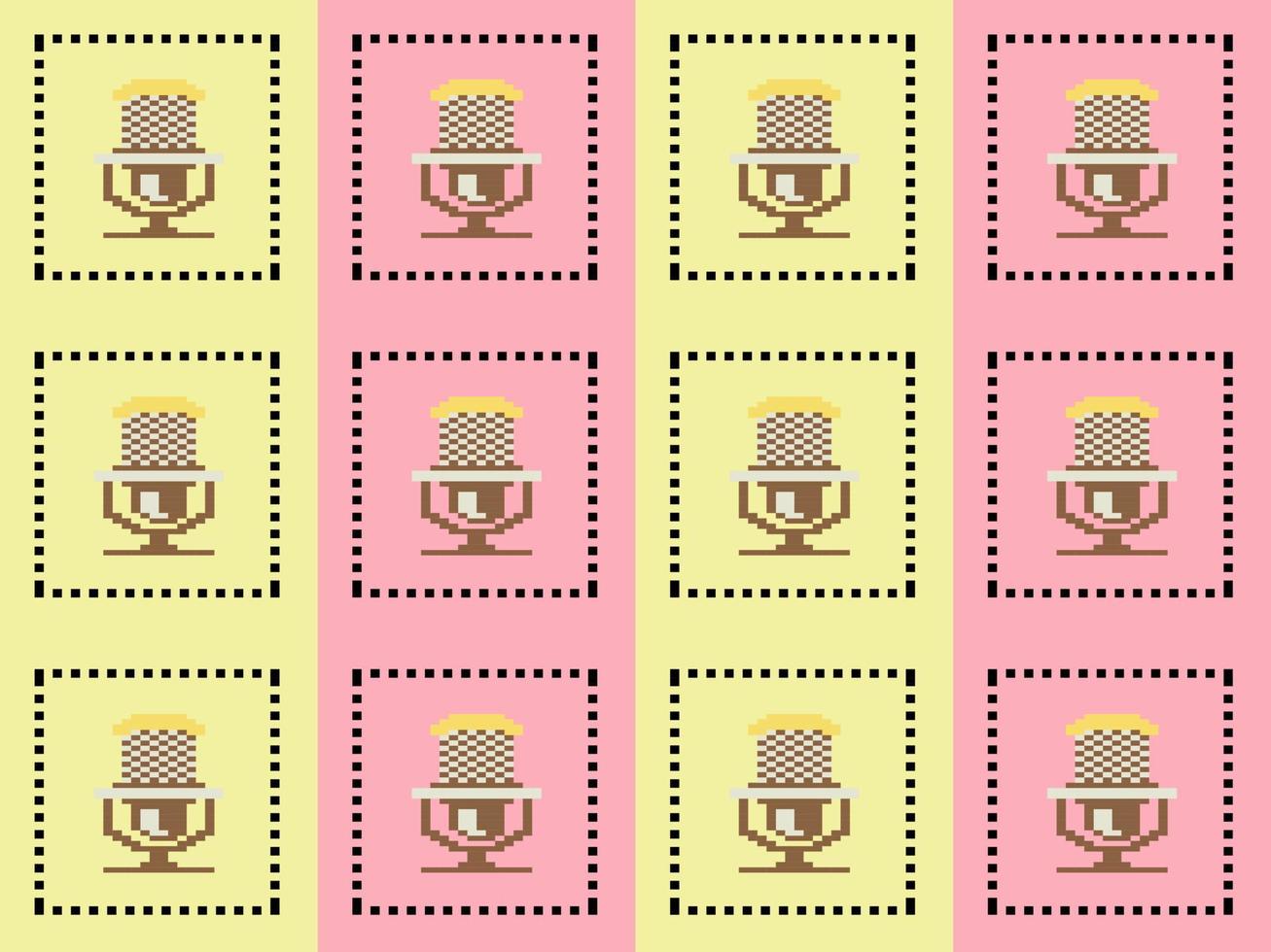 mikrofon seriefigur seamless mönster på rosa och gul bakgrund. pixel stil vektor